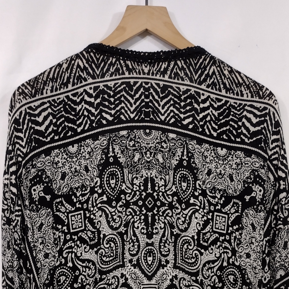 Bila Artsy Open Front Kimono Women's M/L Black White Festival Boho Coastal Retro - Picture 6 of 8